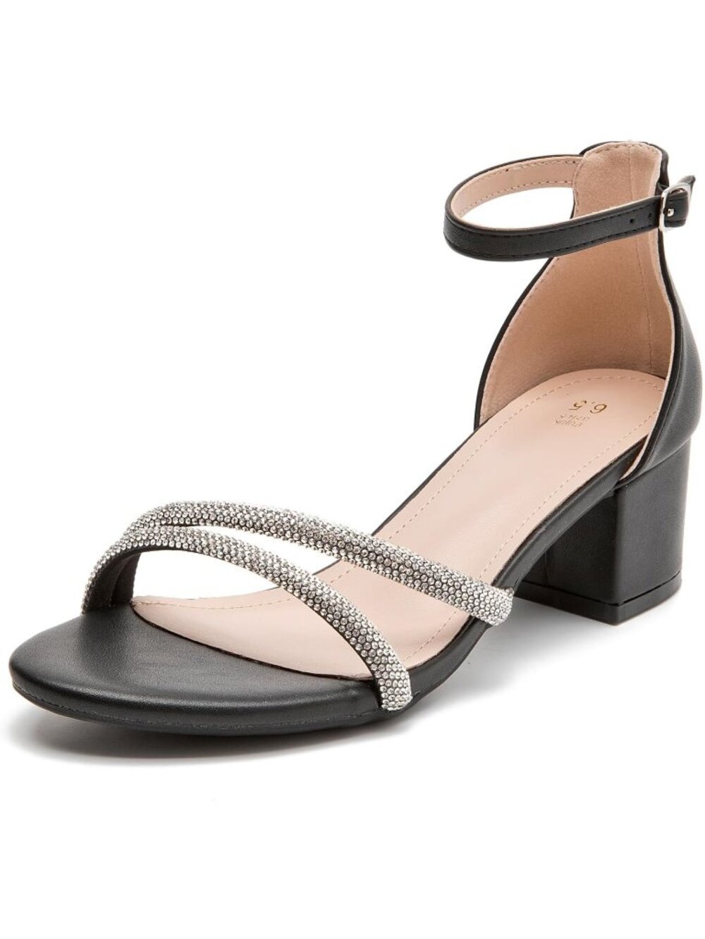 Women's Black Open Toe Ankle Strap Design Low Block Chunky Heels Sandal Shoes
